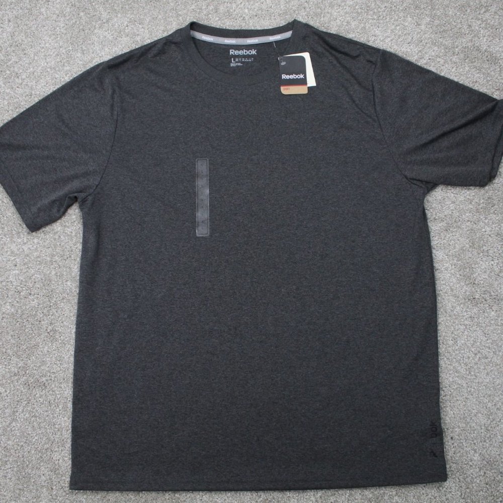 Reebok Vector Tee Shirt NWT Mens‎ Large Gray Polyester S/S Pullover Crewneck